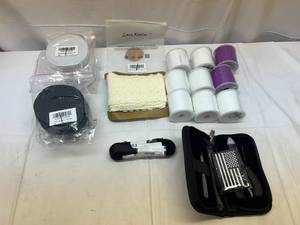 lot 25 image: MM. Variety of Elastics-Lace, Braclet Making, 2 rolls Black & 3 Rolls White