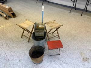 lot 39 image: Metal Mop Bucket, Folding Seats & Metal Bucket