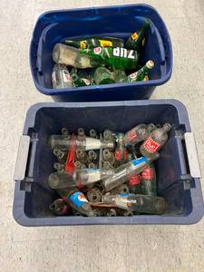 lot 114 image: 2 Totes of Glass Soda Bottles