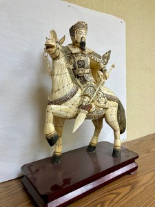 lot 6 image: Awesome Large Vintage Oriental Carved Warrior on Horseback Statue #1