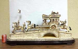 lot 76 image: Great Looking LARGE Oriental Carved Bone etc Elaborate Carriage on Bridge Scene