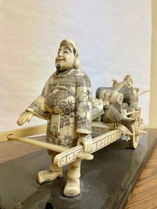 lot 77 image: Excellent Vintage Oriental Carved Bone Fish Cart Display Statue