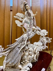 lot 45 image: Excellent Carved Dramatic Chinese Figural Sculpture wDragon