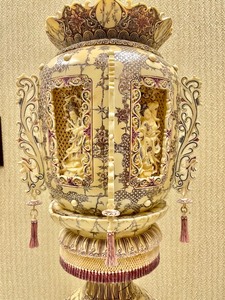 lot 23 image: Pair of Large & Impressive Faux Ivory Temple Style Lanterns