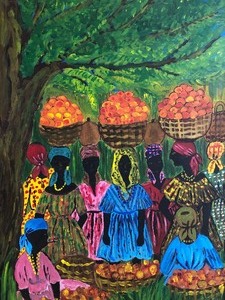 lot 43 image: Framed Signed Vintage 1960s era Haitian Folk Art Painting by Philippe Vieux (B. 1932)