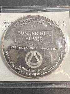 1 TROY OZ .999 FINE SILVER BUNKER HILL ROUND