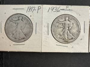 4 US WALKING LIBERTY HALF DOLLARS 1917 1936 1940 1945