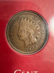 1908 US INDIAN HEAD CENT IN CASE