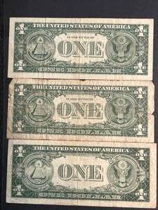 GROUP OF 3 US $1 BLUE SEAL SILVER CERTIFICATES