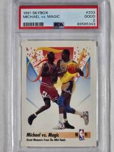 lot 2 image: Michael vs. Magic 1991 Skybox No. 333 PSA Graded 2 Good
