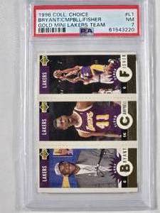 lot 5 image: Kobe Bryant, Elden Campbell, Derek Fisher Rookie 1996 Collectors Choice Gold Mini Lakers Team No. L1 PSA 7- NM