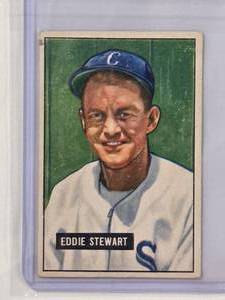 lot 24 image: Eddie Stewart 1951 Bowman Gum No. 159 Vintage Baseball Cards