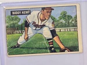 lot 28 image: Buddy Kerr 1951 Bowman Gum No. 171 - Vintage Baseball Cards