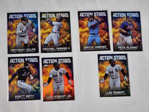 lot 51 image: Lot of 7 Action Stars Inserts Including Rookies 2023 Topps Chrome - Brett Baty Rookie, Anthony Volpe Rookie, Michael Harris II Rookie,
