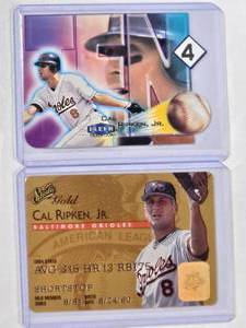 lot 73 image: Lot of 2 Cal Ripken Jr - Fleer 2000 Tradition Die Cut No. 4 & 1995 Donruss Gold Card 8 of 50