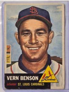 lot 92 image: Vern Benson 1953 Topps No. 205 - Vintage Baseball Card