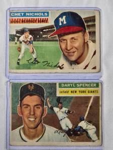 lot 96 image: Lot of 2 Topps 1956 - Chet Nichols No. 278 & Daryl Spencer No. 277 - Vintage Baseball Cards
