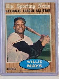 lot 103 image: Willie Mays 1962 Topps No. 395 - Vintage Baseball Card