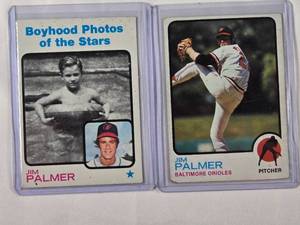 lot 108 image: Lot of 2 Jim Palmer - Boyhood Photos 1973 No. 341 & 1973 Topps No. 160