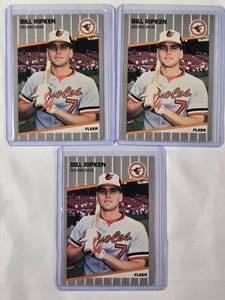 lot 110 image: Lot of 3 Bill Ripken 1989 Fleer Rookie Cards - Black Box over Error FF