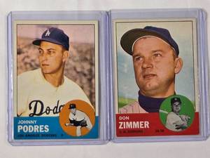 lot 119 image: Lot of 2 Topps 1962 - Don Zimmer No. 439 & Johnny Podres No. 150 - Vintage Baseball Cards