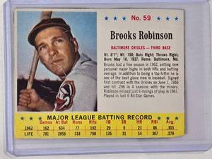 lot 130 image: Brooks Robinson 1963 Kelloggs No. 59 Vintage Baseball Card