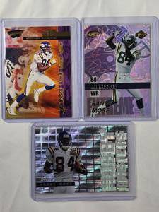 lot 155 image: Lot of 3 Randy Moss Inserts - 1999 Collectors Edge Fury Extreme Team, 1999 Pacific Revolution, 2001 Hobby Masters