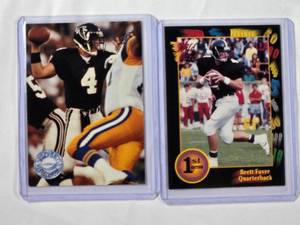 lot 160 image: Lot of 2 Brett Favre Rookie Cards - 1991 Pro Set Platinum No. 290 & Wild Card 119
