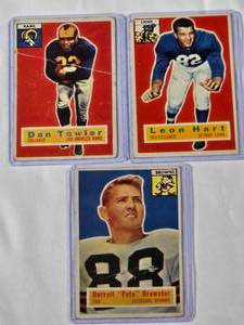 lot 163 image: Lot of 3 Topps 1956 Vintage Football Cards - Darrell Pete Brewster No. 21, Dan Towler No. 90, Leon Hart No. 104