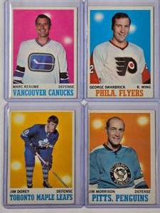 lot 173 image: Lot of 4 Vintage Topps Hockey Cards 1970-71 Marc Reaume No. 119, George Swarbrick No. 82, Jim Dorey No. 106, Jim Morrison No. 90