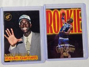 lot 190 image: Lot of 2 Kevin Garnett Rookie Cards - Skybox No. 233, Topps Stadium Club Overall 5th Draft Pick