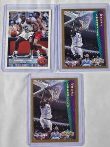 lot 196 image: Lot of 3 Shaquille ONeal Rookie Cards - 2  Fleer 92-93 Slam Dunk No. 298 & Upper Deck Future Force No. P43