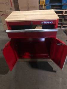 lot 2 image: Husky Ready-to-Assemble 24-Gauge Steel 1-Drawer 2-Door Garage Base Cabinet in Red (28 in. W x 32.8 in. H x 18.3 in. D)  Customer Returns See Pictures