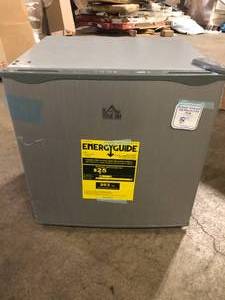 lot 22 image: HOMCOM 1.1 Cu.Ft Mini Counterto Upright Fridge in Grey with Freezer  Customer Returns See Pictures