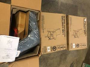 lot 32 image: Lot of Granville 27 in. Wood Swivel Counter Stool with Grey Legs in Wheat Fabric by OSP Home Furnishings    Customer Returns See Pictures