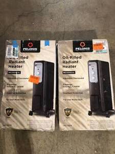 lot 41 image: Lot of 2 Pelonis 1,500-Watt Oil-Filled Radiant Electric Space Heater with Thermostat Customer Returns See Pictures