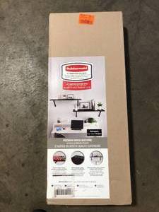 lot 3 image: Rubbermaid Mahogany Premium Wood Shelving Kit, 2 Shelves 14 in. D x 32 in. L   Customer Returns See Pictures