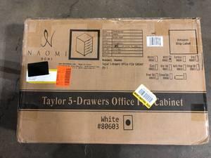 lot 13 image: Taylor 5-Drawer Office File Cabiner White by Naomi Home  Customer Returns See Pictures