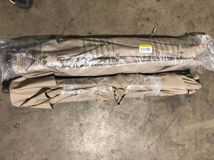 lot 15 image: Lot of 2 StyleWell 7.5 ft. Steel Market Outdoor Patio Umbrella in Riverbed TanCustomer Returns See Pictures