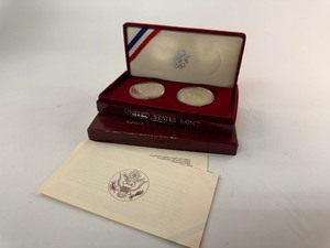lot 58 image: 1983-4 Proof Olympic 2pc Silver Dollars
