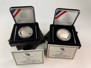 lot 80 image: 2x 2011-S Proof Army Silver $1
