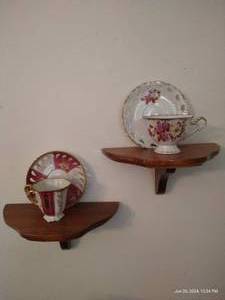 lot 4 image: (2) Wall Shelves With Tea Cups & Saucers