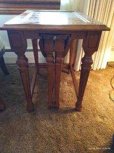 lot 6 image: Unique Wood Side Table With Slide-Out Round Table