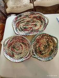 lot 33 image: (3) Handmade Rag Baskets
