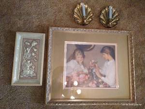 lot 50 image: Pictures & Brass Candlestick Holders