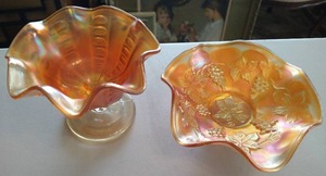lot 61 image: Two Orange Fluted Carnaval Glass Bowls