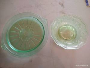 lot 65 image: Platter & Green Uranium Glass Bowl
