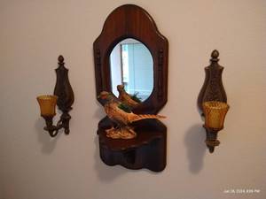 lot 67 image: Wall Sconces & Mirror & Pheasants