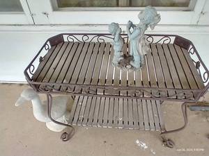 lot 86 image: Garden Statues & Metal Wood Table