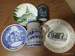 lot 93 image: ND & Larimore Plates & Pottery Pitcher